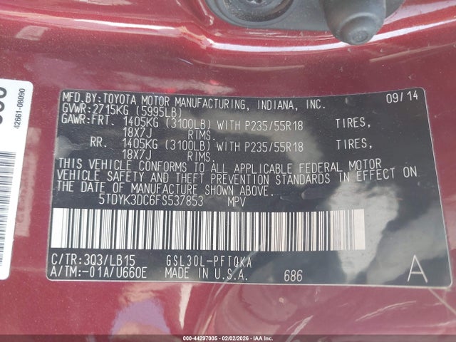 Toyota Sienna Limited Premium 7 Passenger 2015 5TDYK3DC6FS537853 Image 9