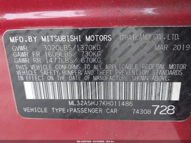 2019 MITSUBISHI MIRAGE ML32A5HJ7KH011486 Photo 8