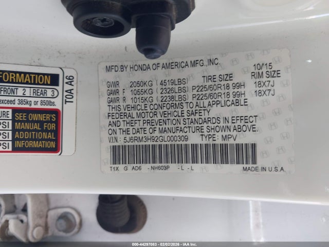 5J6RM3H92GL000309 Honda Cr-v Touring