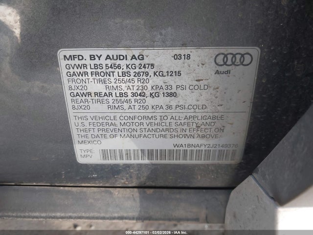 WA1BNAFY2J2149376 Audi Q5 2.0t Premium/2.0t Tech Premium