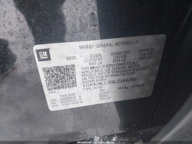 44297104 :رقم المزاد ، 1GKKNLLS5LZ184283 vin ، 2020 Gmc Acadia Awd At4 مزاد بيع