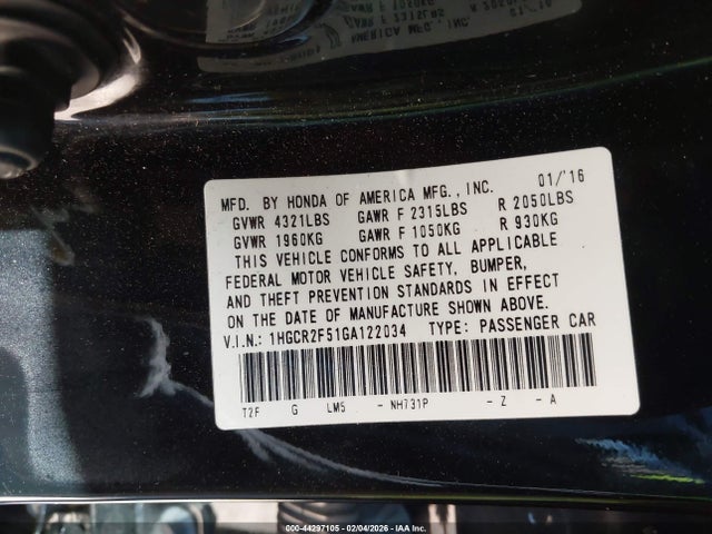 1HGCR2F51GA122034 Honda Accord Sport