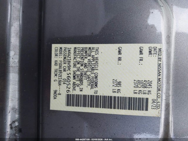 1N4AZ1BV9PC560526 Nissan Leaf S 40 Kwh