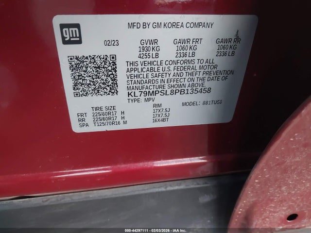 KL79MPSL8PB135458 Chevrolet Trailblazer Fwd Lt