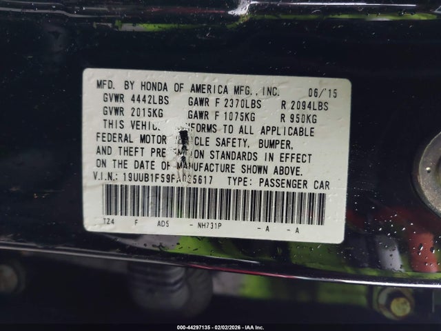 19UUB1F59FA025617 Acura TLX TECH