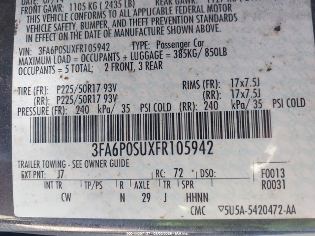 3FA6P0SUXFR105942 Ford Fusion Energi Titanium