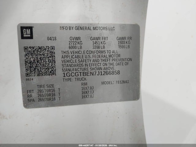1GCGTBEN7J1266858 Chevrolet Colorado Wt