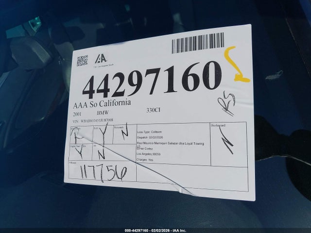 Продаж на аукціоні авто 2001 Bmw 330ci, vin: WBABS53451JU87008, номер лоту: 44297160