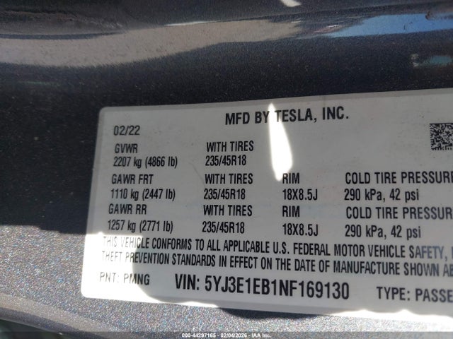 2022 TESLA MODEL 3 5YJ3E1EB1NF169130 Photo 8