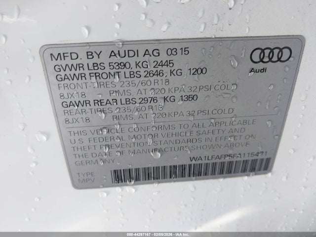 Aukcja sprzedaży 2015 Audi Q5 2.0t Premium, vin: WA1LFAFP5FA115471, numer aukcji: 44297167
