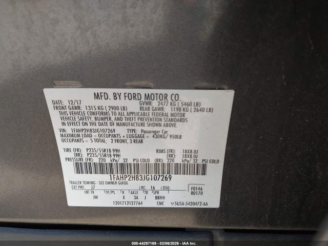 1FAHP2H83JG107269 Ford TAURUS SEL