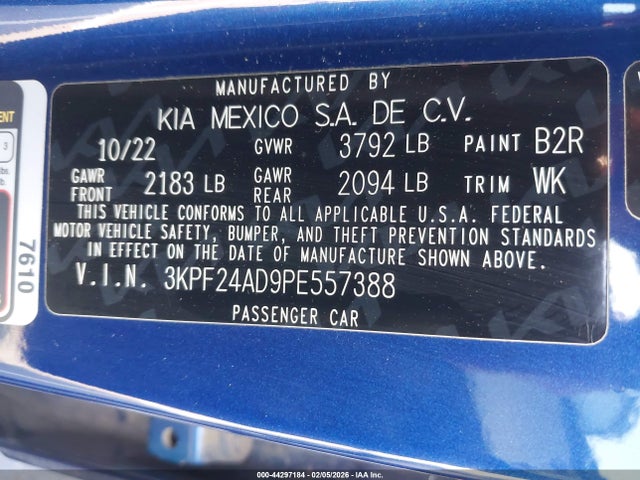 3KPF24AD9PE557388 KIA Forte Lxs