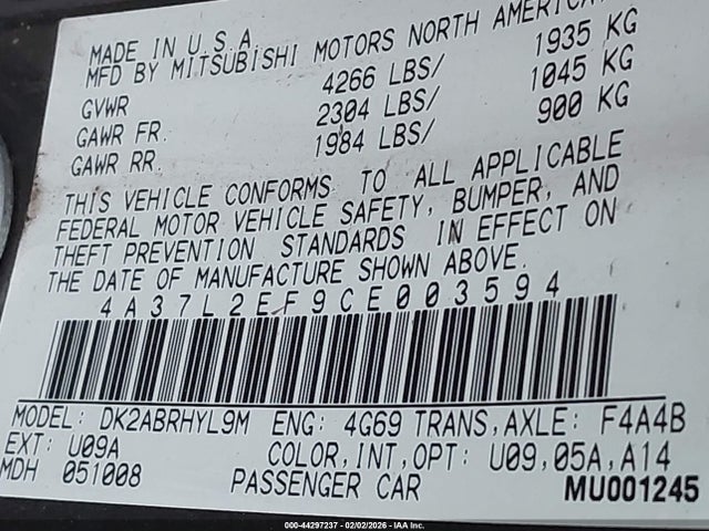 2012 MITSUBISHI ECLIPSE SPYDER 4A37L2EF9CE003594 Photo 8