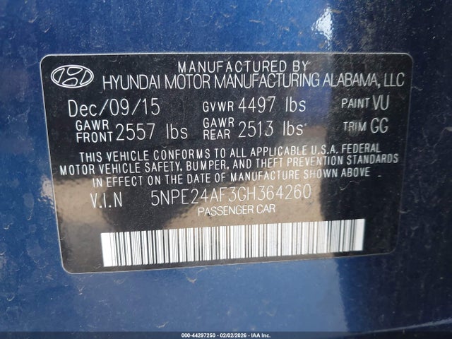 5NPE24AF3GH364260 Hyundai SONATA SE