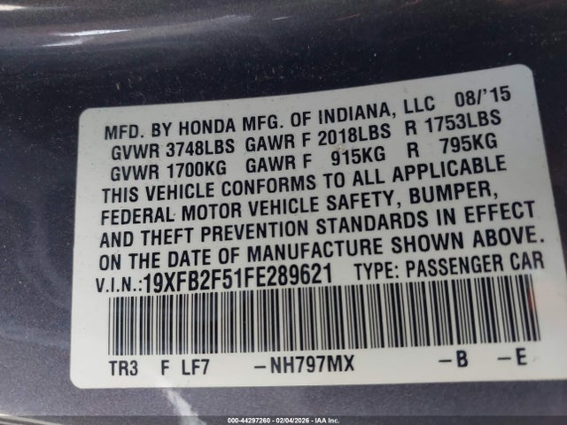 Honda Civic Lx 2015 19XFB2F51FE289621 Image 9