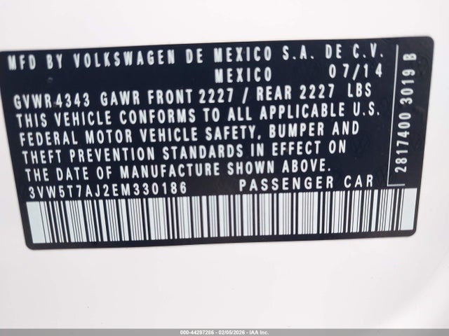 3VW5T7AJ2EM330186 Volkswagen Jetta Gli Edition 30 W/nav