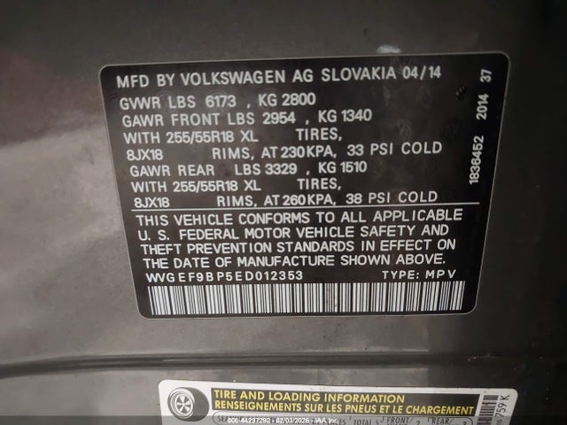 WVGEF9BP5ED012353 Volkswagen Touareg 3.6l Sport