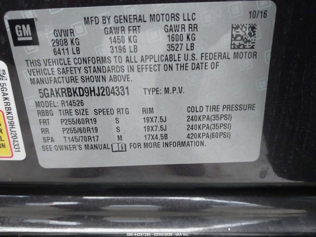 5GAKRBKD9HJ204331 Buick Enclave Leather