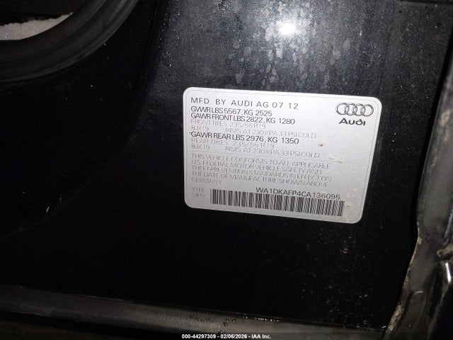 Aukcja sprzedaży 2012 Audi Q5 3.2 Premium Plus, vin: WA1DKAFP4CA136095, numer aukcji: 44297309