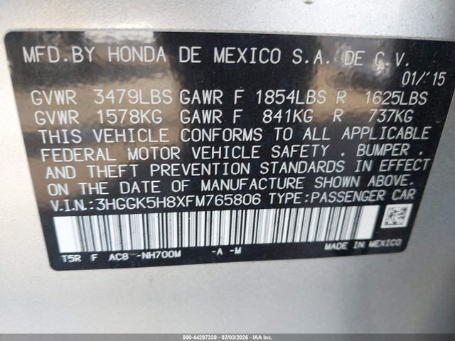 3HGGK5H8XFM765806 Honda Fit Ex/ex-l