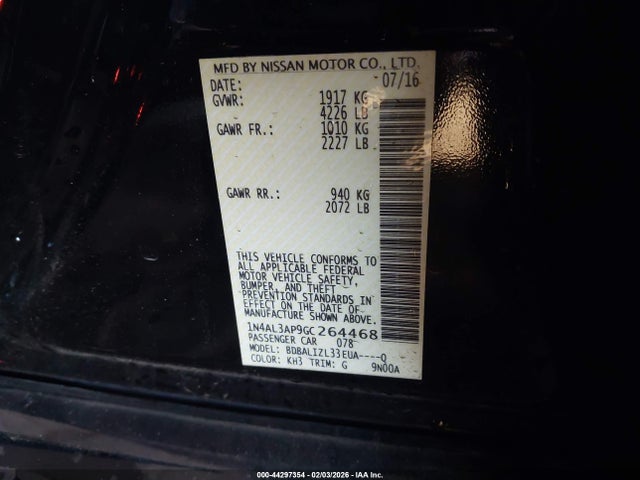 1N4AL3AP9GC264468 Nissan Altima 2.5 Sv