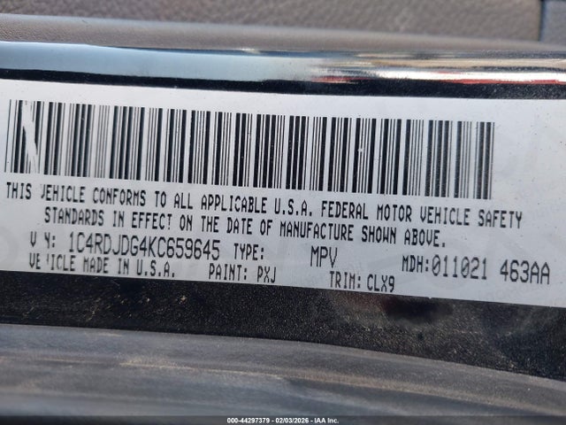 2019 Dodge Durango Gt Awd მანქანა იყიდება აუქციონზე, vin: 1C4RDJDG4KC659645, აუქციონის ნომერი: 44297379