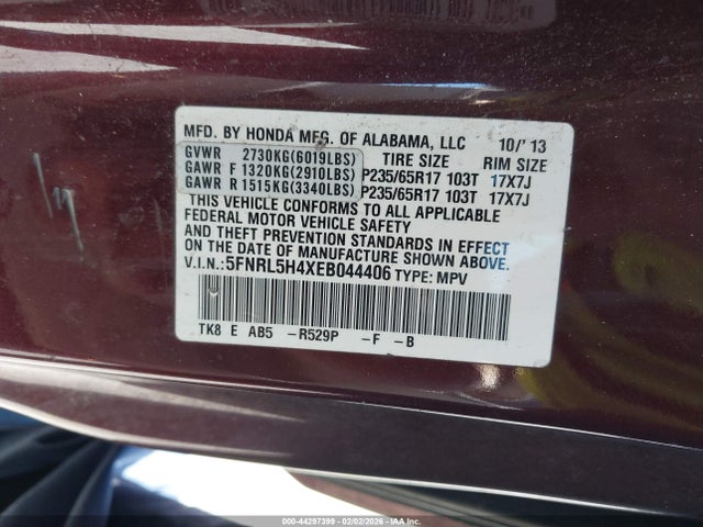 Honda ODYSSEY EX 2014 5FNRL5H4XEB044406 Image 9
