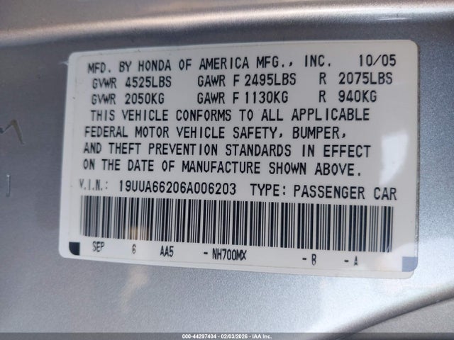 2006 ACURA TL 19UUA66206A006203 Photo 8