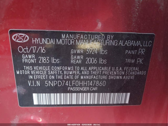 Hyundai ELANTRA SE 2017 5NPD74LF0HH147860 Image 9