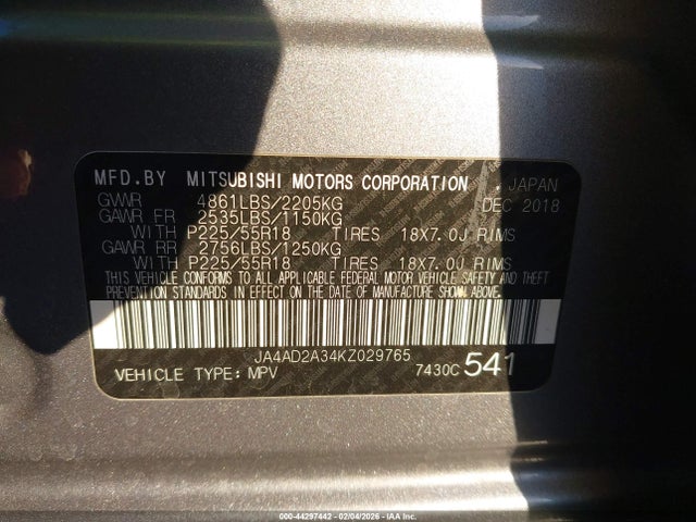 2019 MITSUBISHI OUTLANDER JA4AD2A34KZ029765 Photo 8