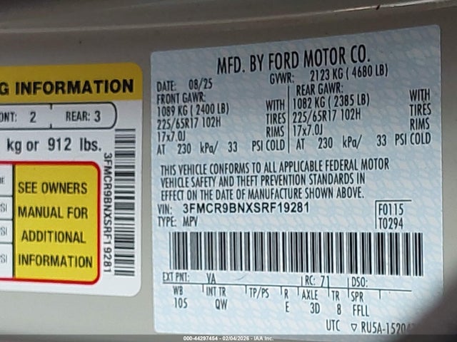 3FMCR9BNXSRF19281 Ford Bronco Sport Big Bend
