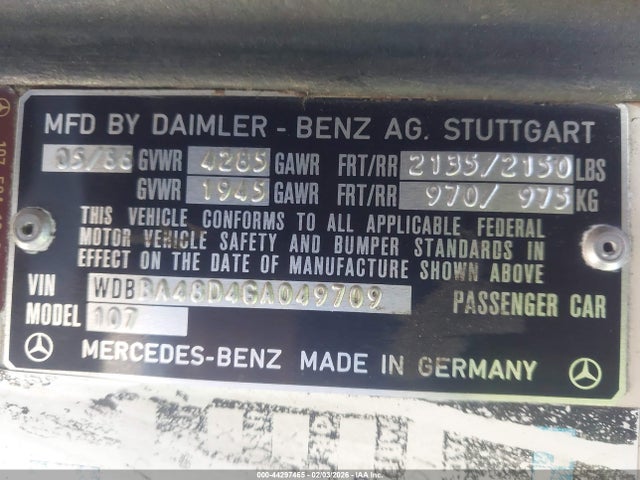 1986 MERCEDES-BENZ 560 WDBBA48D4GA049709 Photo 8