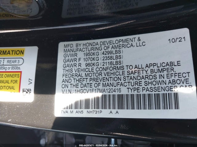 1HGCV1F17MA120416 Honda ACCORD LX