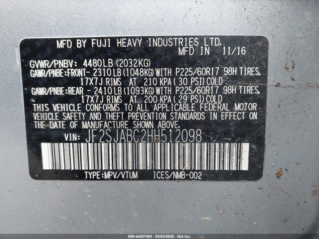 2017 SUBARU FORESTER JF2SJABC2HH512098 Photo 8