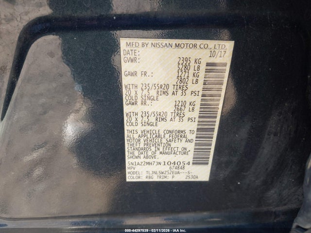 5N1AZ2MH7JN104054 Nissan Murano Platinum