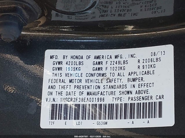 1HGCR2F38EA001996 Honda ACCORD LX