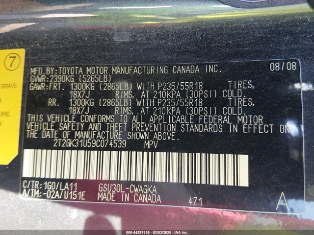 2009 Lexus Rx 350 მანქანა იყიდება აუქციონზე, vin: 2T2GK31U59C074539, აუქციონის ნომერი: 44297556