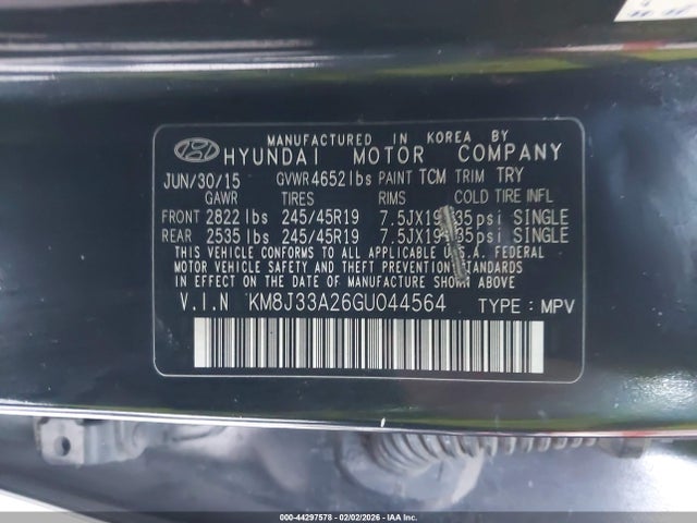 KM8J33A26GU044564 Hyundai Tucson Limited
