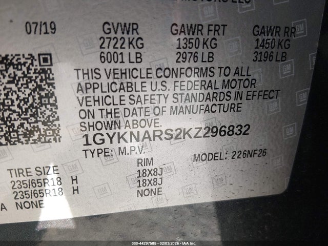 1GYKNARS2KZ296832 Cadillac Xt5 Standard