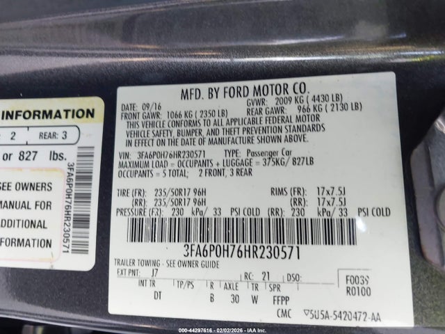 Aukcja sprzedaży 2017 Ford Fusion Se, vin: 3FA6P0H76HR230571, numer aukcji: 44297616