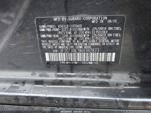 Subaru Crosstrek 2.0i Limited 2019 JF2GTANC9KH382873 Image 9