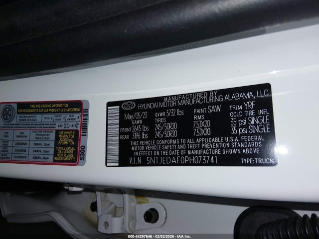 2023 Hyundai Santa Cruz Limited მანქანა იყიდება აუქციონზე, vin: 5NTJEDAF0PH073741, აუქციონის ნომერი: 44297646