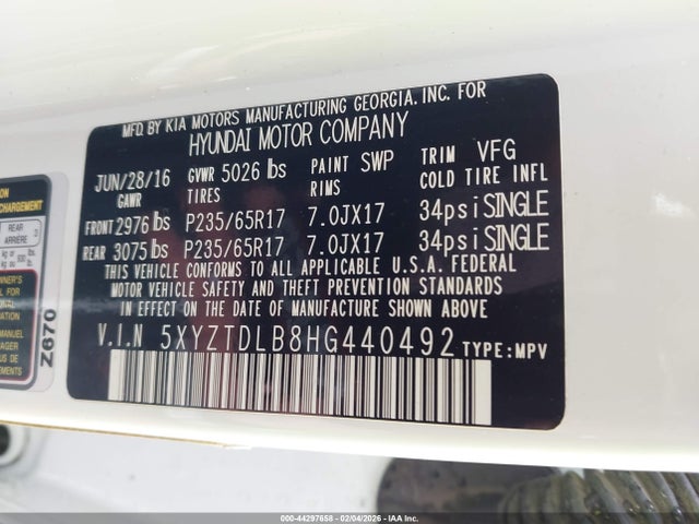 5XYZTDLB8HG440492 Hyundai Santa Fe Sport 2.4l