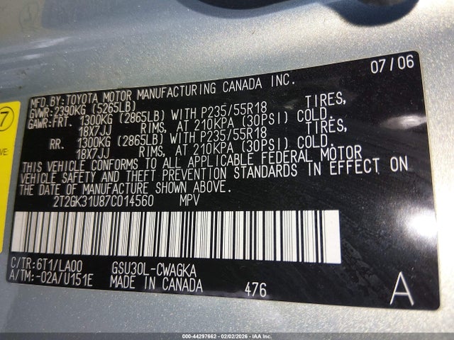 2007 LEXUS RX 350 2T2GK31U87C014560 Photo 8