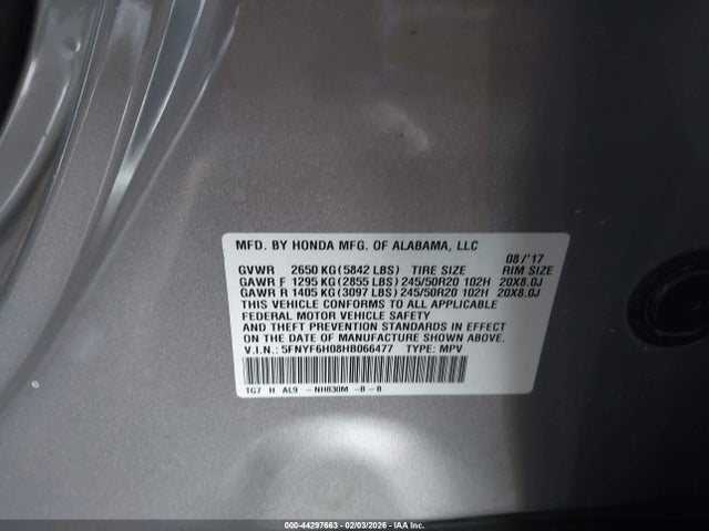 5FNYF6H08HB066477 Honda Pilot Elite