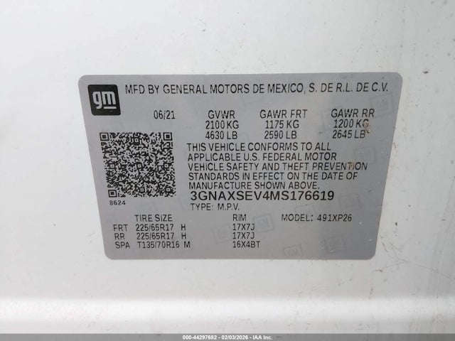 3GNAXSEV4MS176619 Chevrolet Equinox Awd Ls