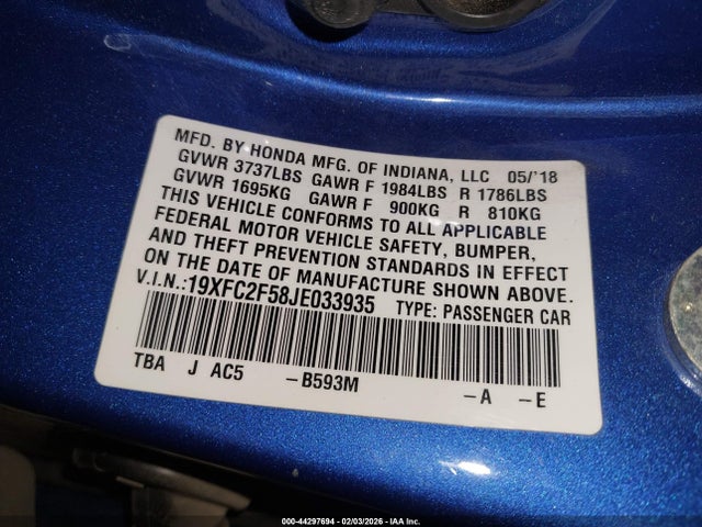19XFC2F58JE033935 Honda Civic Lx