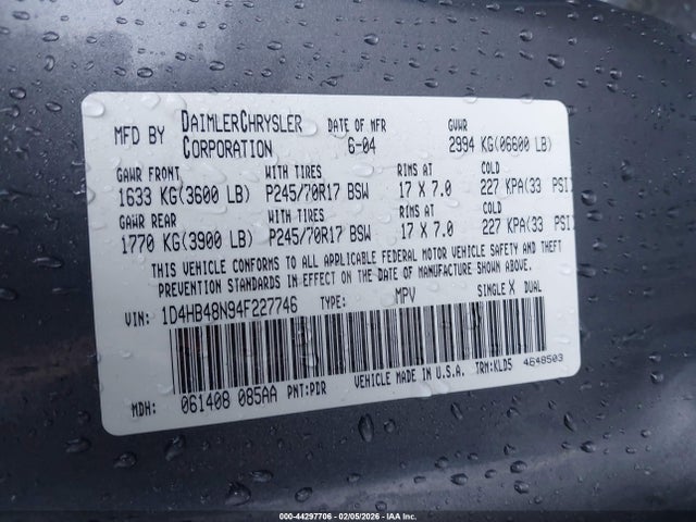 2004 DODGE DURANGO 1D4HB48N94F227746 Photo 8