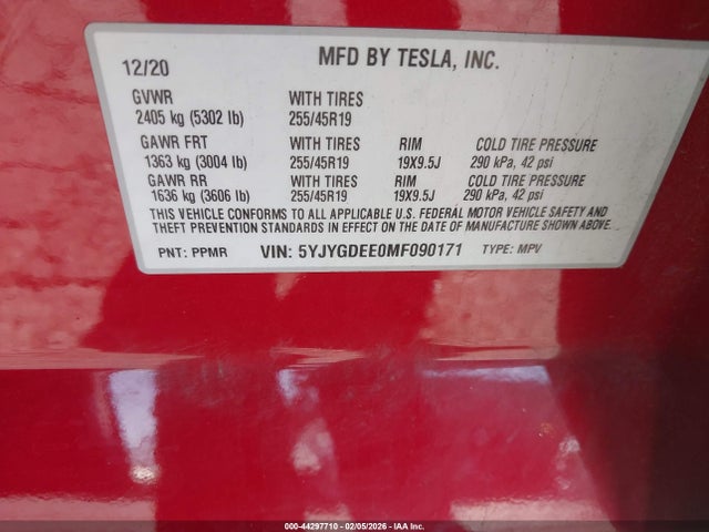 2021 TESLA MODEL Y 5YJYGDEE0MF090171 Photo 8