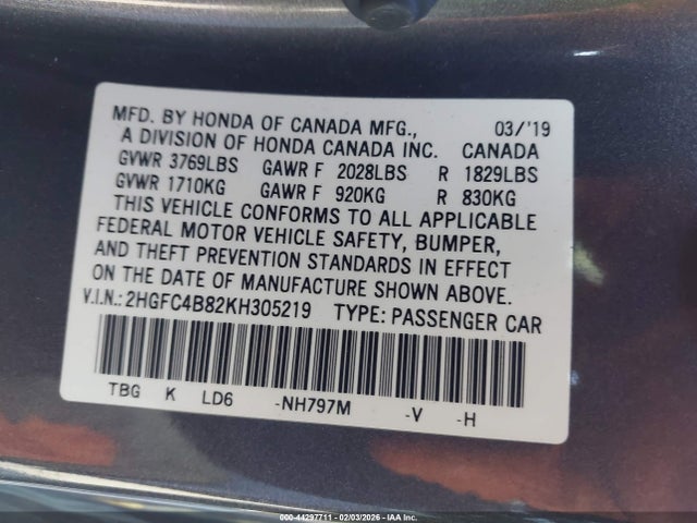 2HGFC4B82KH305219 Honda Civic Sport